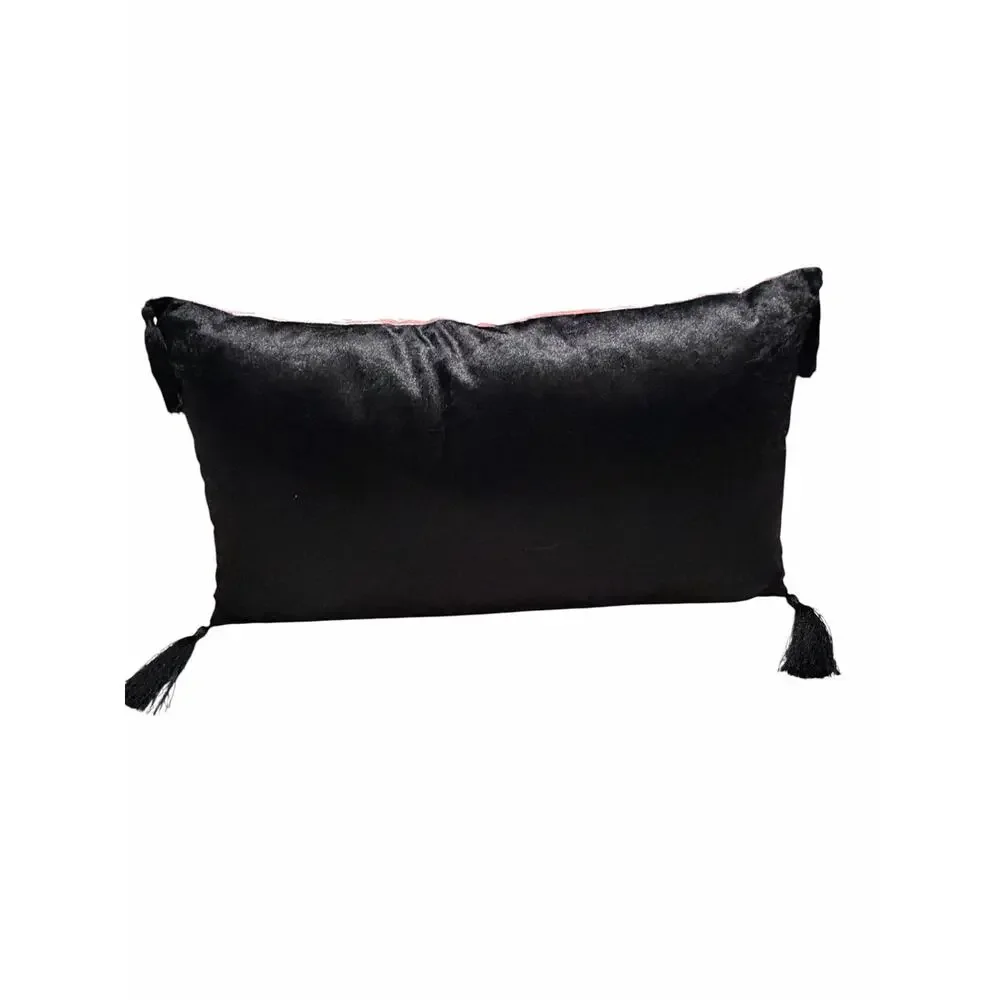 Tiger Chinoiserie Lumbar Pillow 24x12 Velvet Tassel Asian Floral Decorative NWOT
